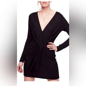 Free people front tie black sweater dress new with tags